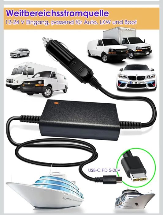 100W 12-24V DC uniwersalny adapter USB-C ładowarka samochod do laptopa