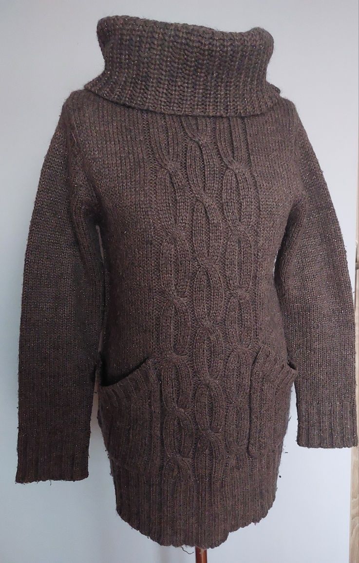 Sweter golf Sogoss moherowy brązowy kieszonki splot M/L