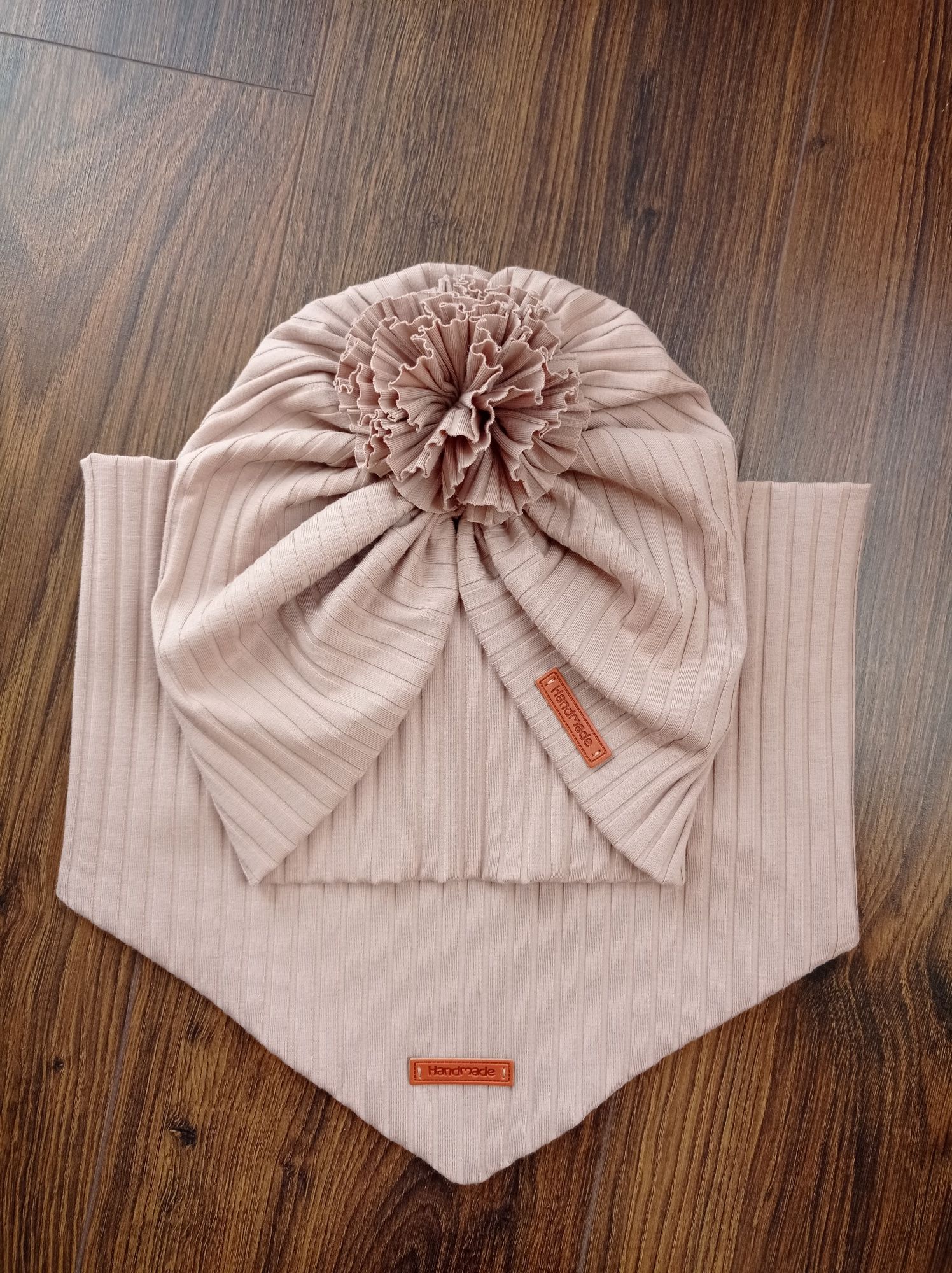 komplet turban z różą i chusta, Handmade