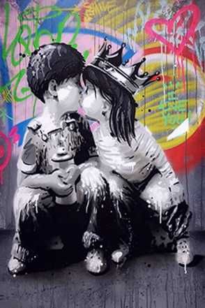 Картина принт на холсте граффити Бэнкси Banksy Boy Kiss Girl