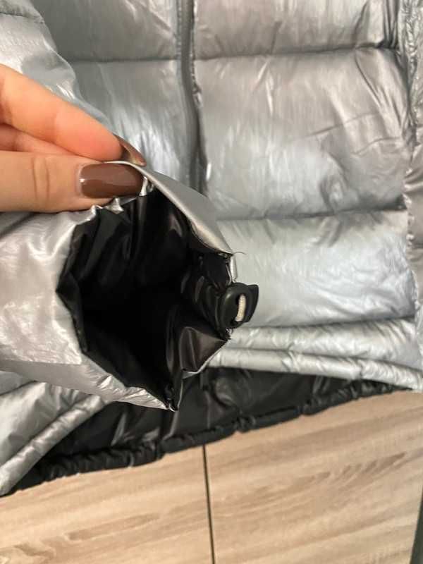 Kurtka damska puchowa dwustronna z kapturem M L oversize zimowa