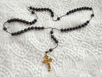 Różaniec naszyjnik klasyczny męski lawa wulkaniczna rękodzieło