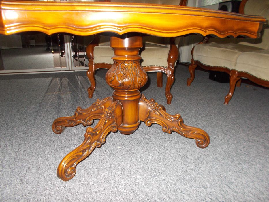 komplet wypoczynkowy ludwik 3 i 2 fotele ława intarsjowana