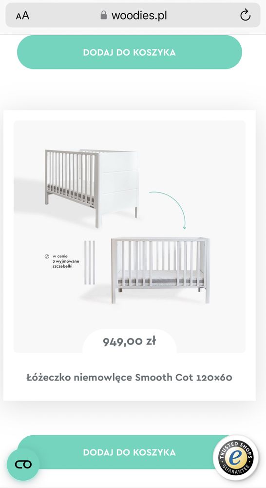 Łóżeczko woodies smooth cot 120x60 i materac fiki miki antyalergic
