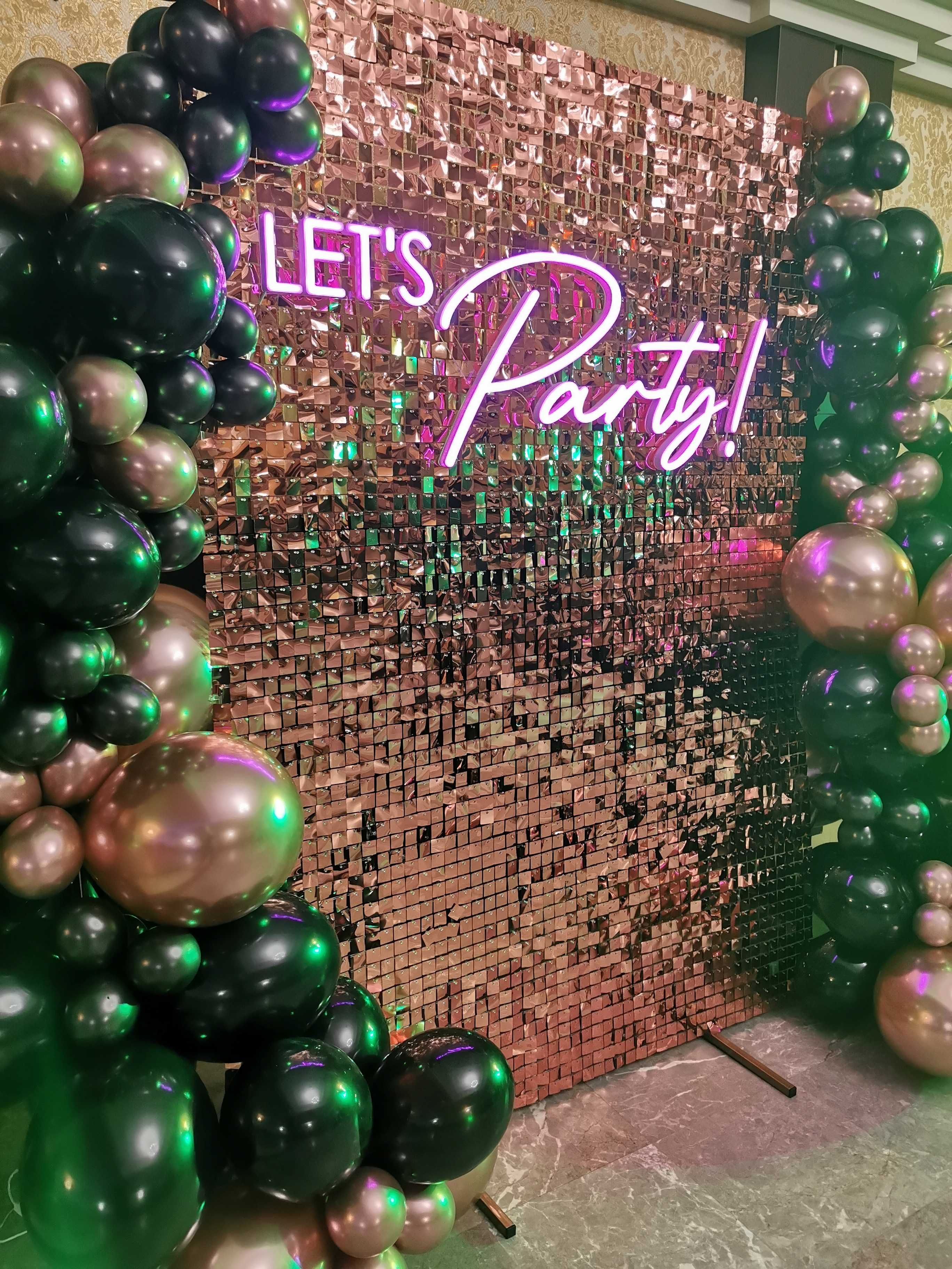 Ledon, napis led Let's Party! ścianka cekinowa, balony, studniówka