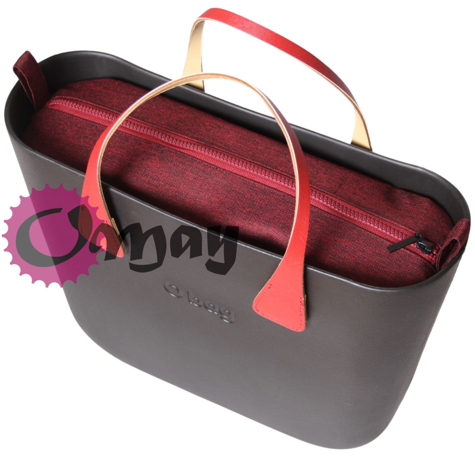 Czarny organizer do OBAG STANDARD len czerwony splot 2 kieszenie OMAY