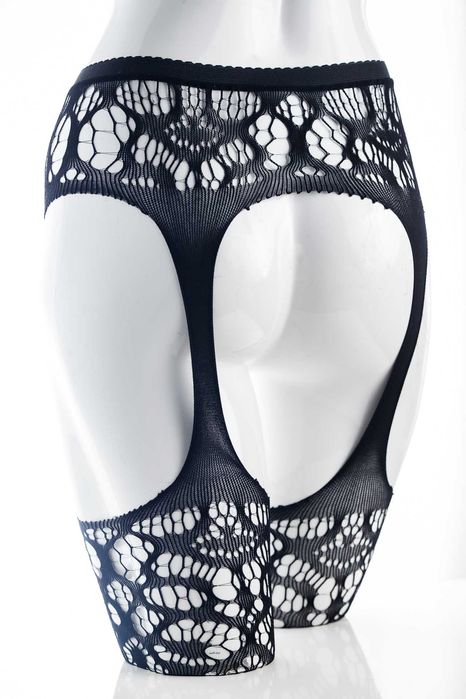 Rajstopy ażurowe czarne z otwartym krokiem rozmiar 3.