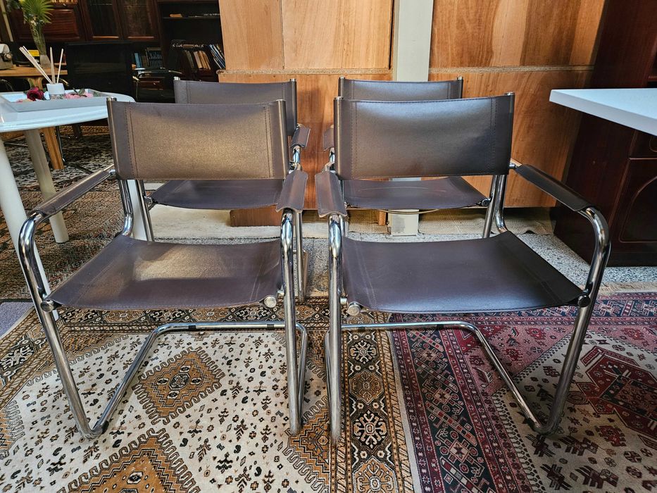 Cadeiras em metal e couro de cor castanha - Muito