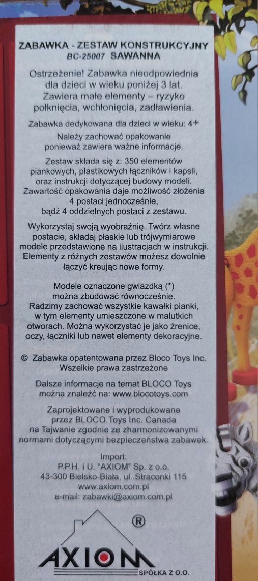 Bloco Savanna w piżamie zestaw konstrukcyjny 4 in 1  zwierzęta 4+