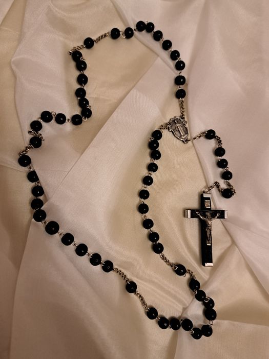 Stary różaniec vintage drewniany czarny