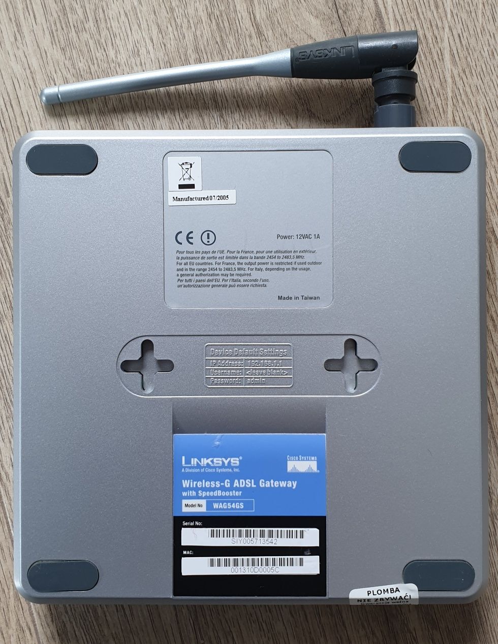 Ruter Linksys WAG54GS Cisco System.