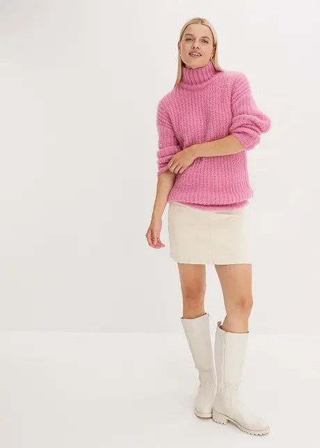 B.P.C gruby sweter różowy z golfem r.52/54