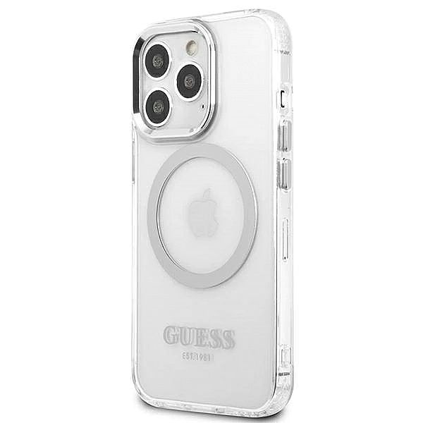 Etui Guess Metal Outline MagSafe na iPhone 13 Pro / iPhone 13 - srebrn