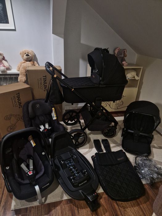 Wózek Venicci Tinum SE 3w1,5w1, foteliki i baza Maxi Cosi, super stan