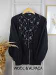 Wełniany kardigan vintage sweter wełna alpaka wzór balonowe rękawy