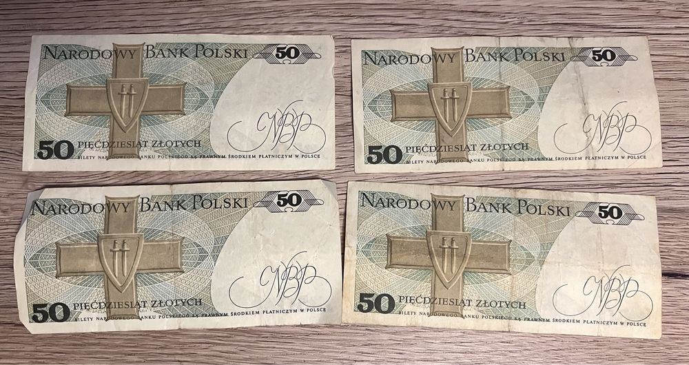 4x banknot 50 zl PRL -banknoty, stare pieniądze.