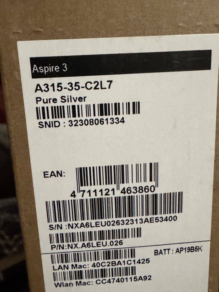 Aspire 3 A315-35-C2L7 Pure Silver