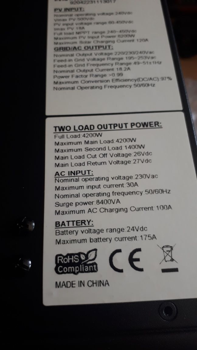 Inwerter off grid 24v 4.2kw  falownik hybrydowy .