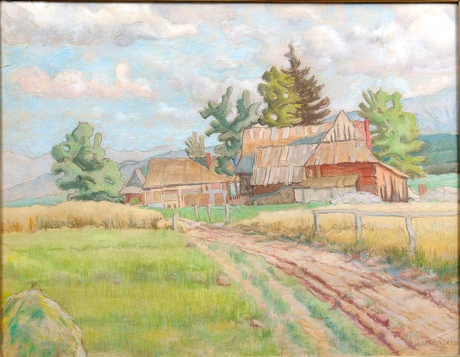 Obraz mieszany, wiejska zagroda, W. Stapiński, 1930 r.