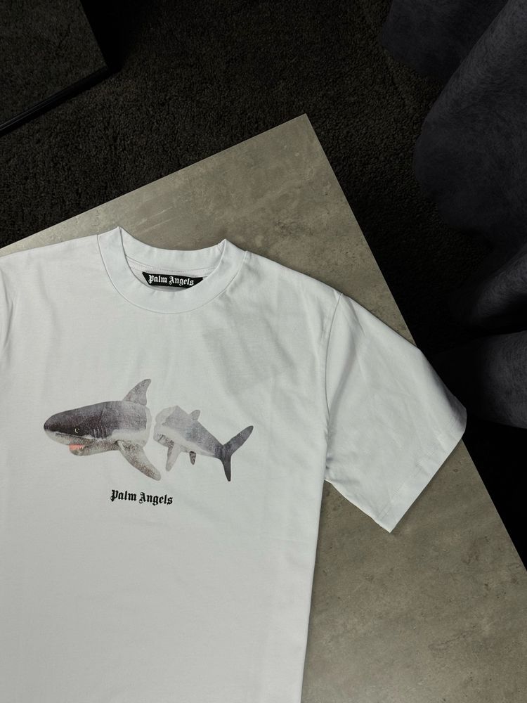 Футболка palm angels shark біла футболка палм ангелс з акулою