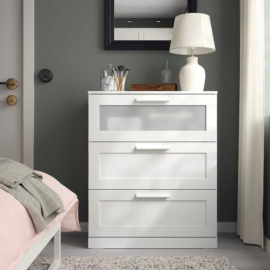 Szafka Biała IKea BRIMNES Komoda 3 szuflady biały/szkło 78x95 Nowa !!
