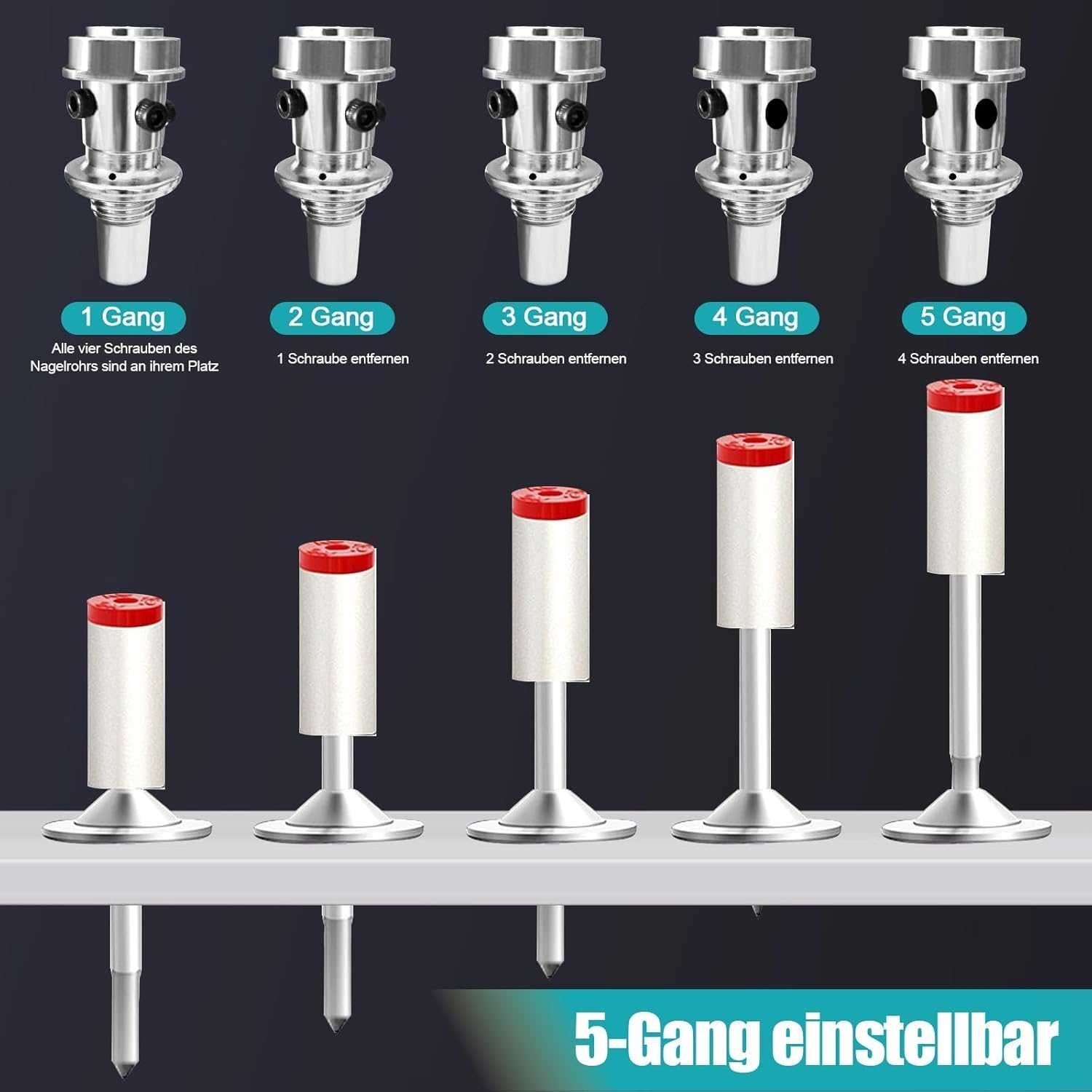 Ręczna gwoździarka, pistolet do gwoździ, zestaw z gwoździami i walizką