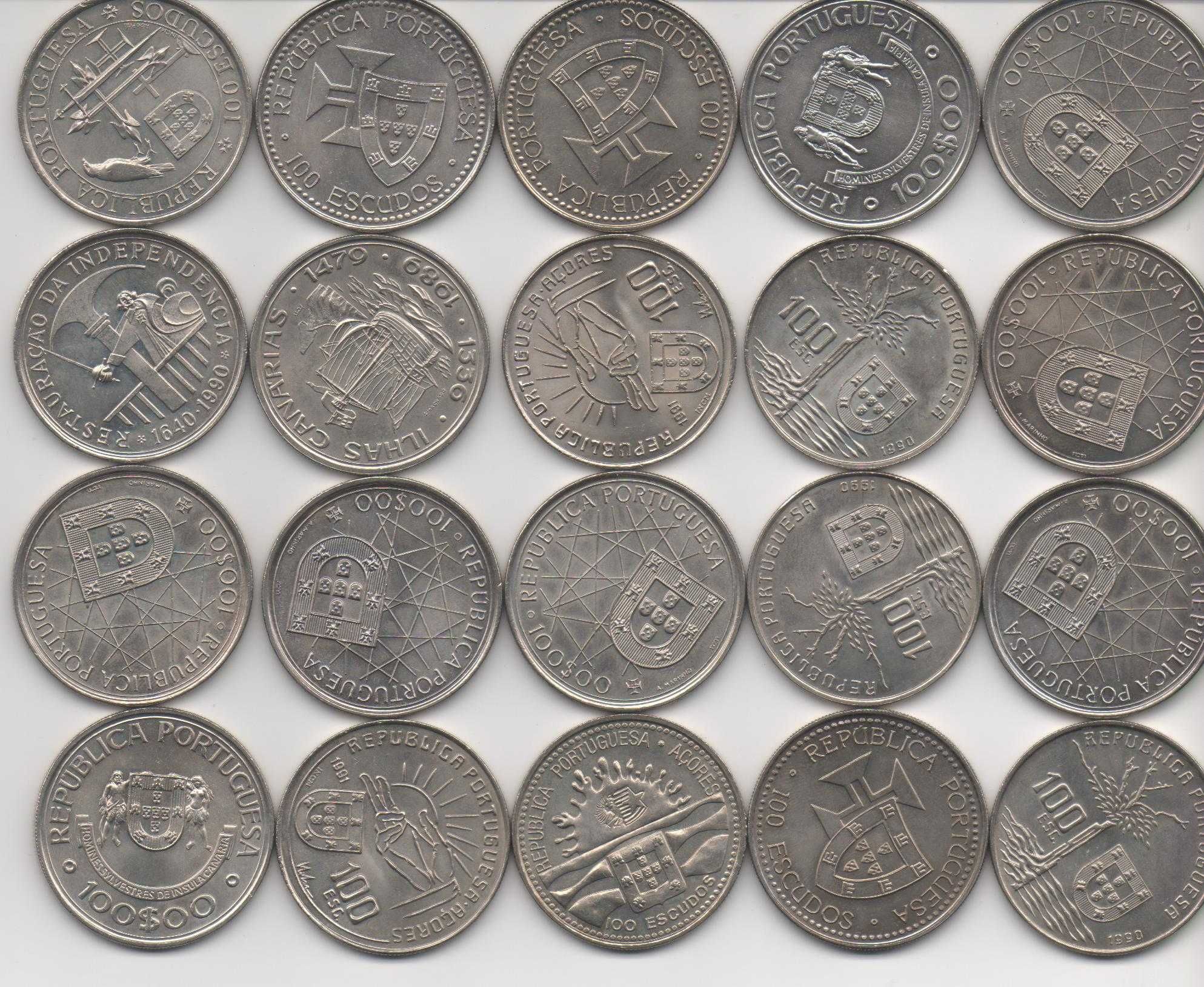 Lote 20 moedas de 100 escudos. Portugal.