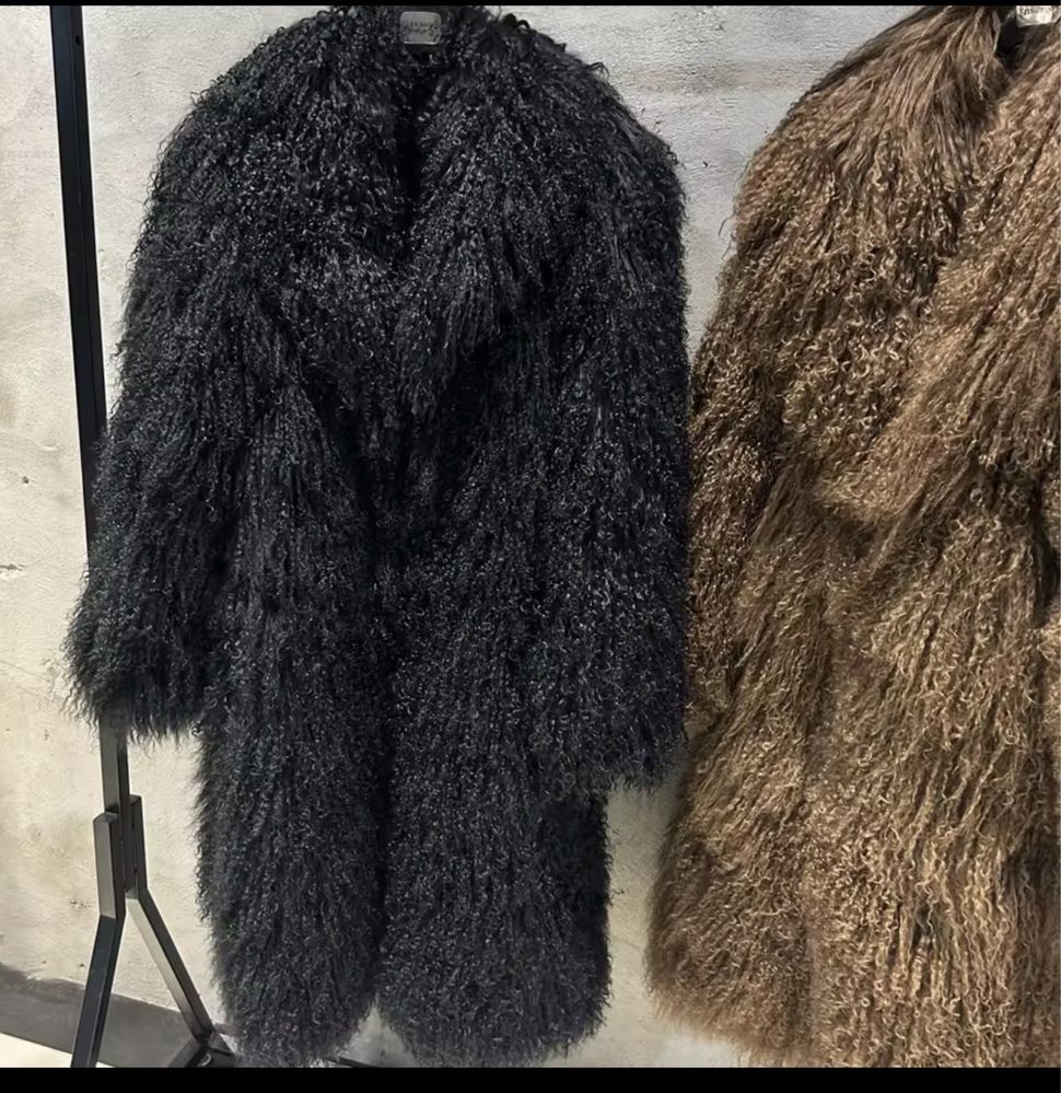 Kontantto plaszcz futro czarne naturalna lama xs-3xl
