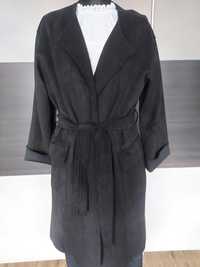 Nowy poszukiwany czarny kimonowy wiązany zamszowy płaszcz over Mango38