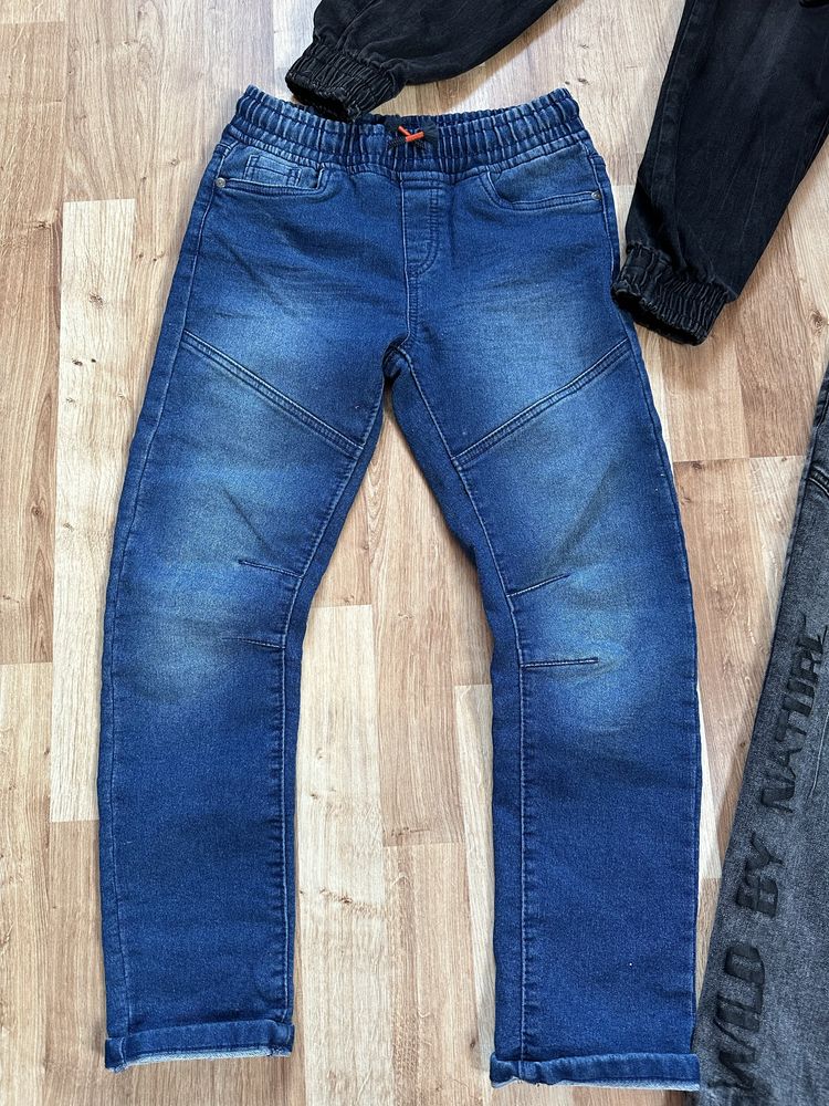 Zestaw spodnie jeansowe bojówki r.140 chłopiece czarne