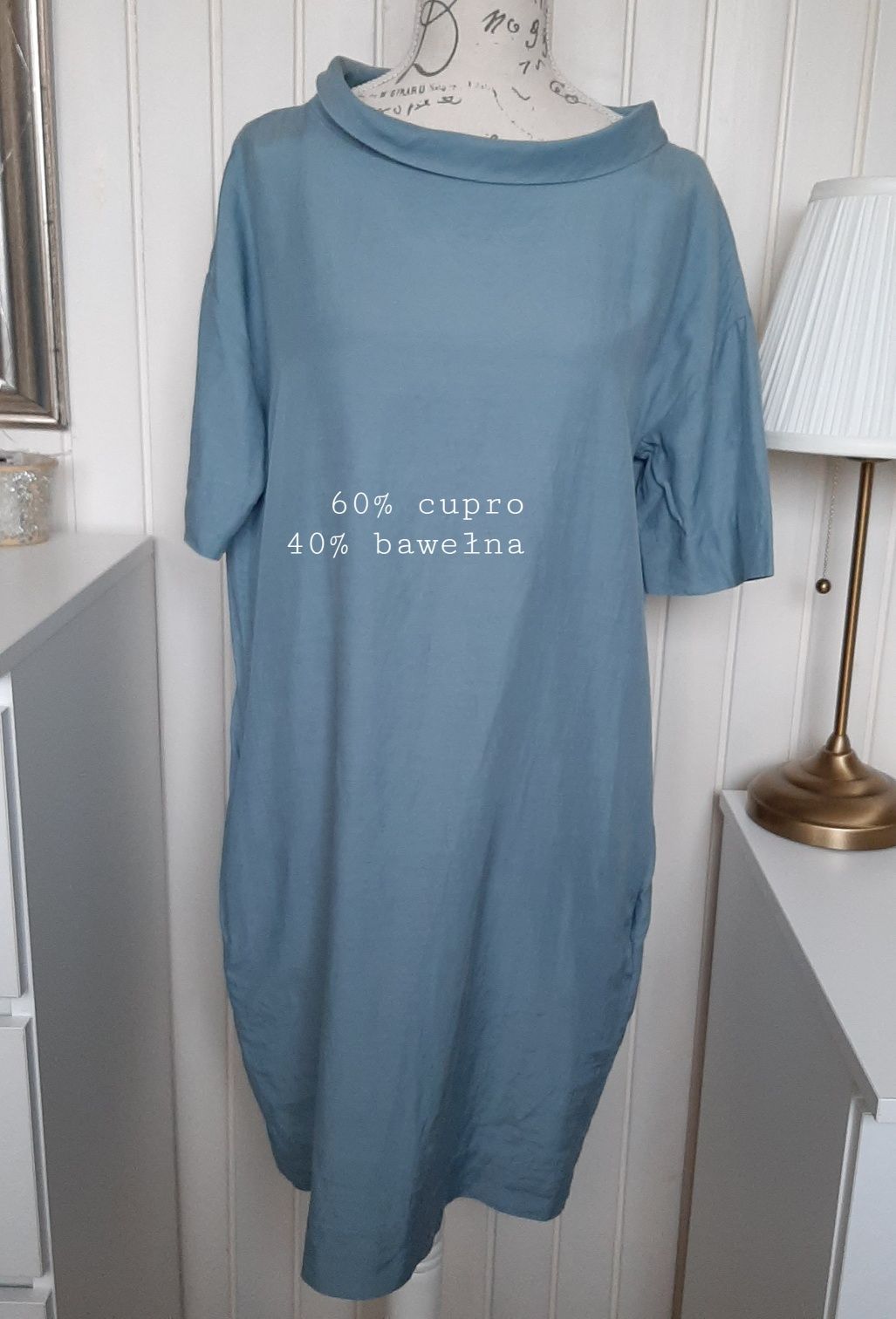 bawełniana turkusowa, błękitna sukienka COS XS 34