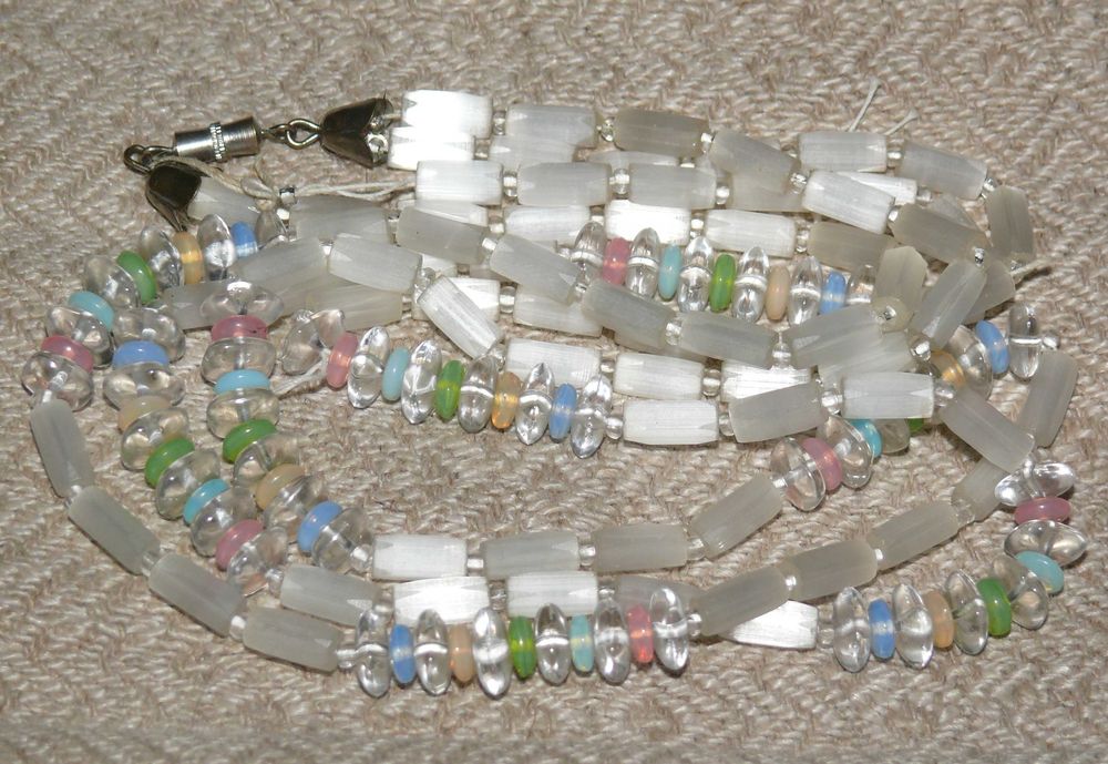 Бусы Сатиновое Стекло. Старинные Двухрядные. Нежные Тона