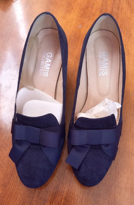 Осінньо-весняні туфлі на каблуку темно-сині, замша, розмір 40