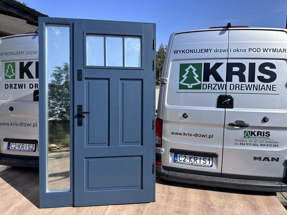 Drzwi zewnętrzne drewniane z doświetlem Na wymiar Montaż cała Polska