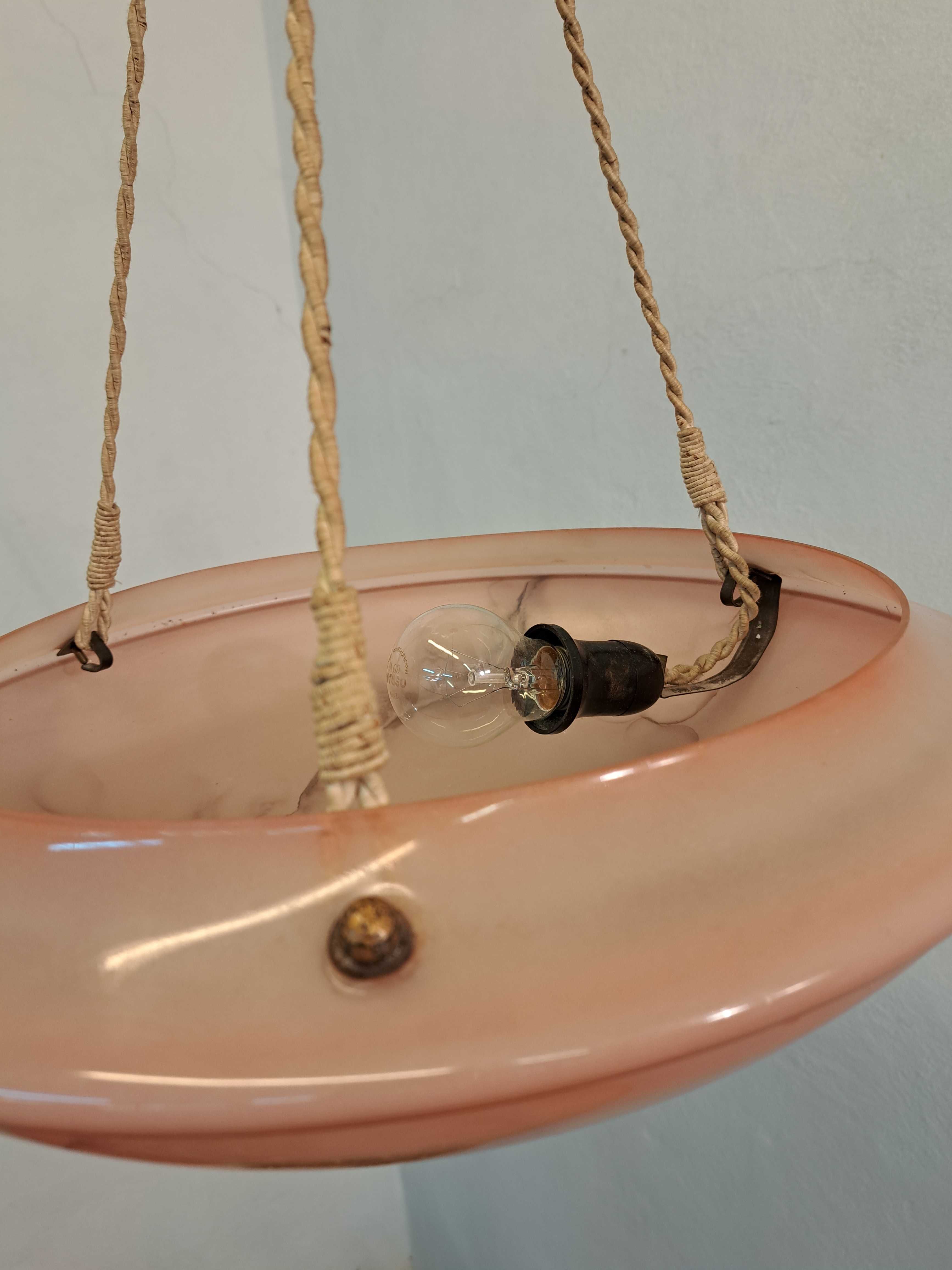 Żyrandol, lampa, ampla różowa smugi brązowe, klosz marmurek