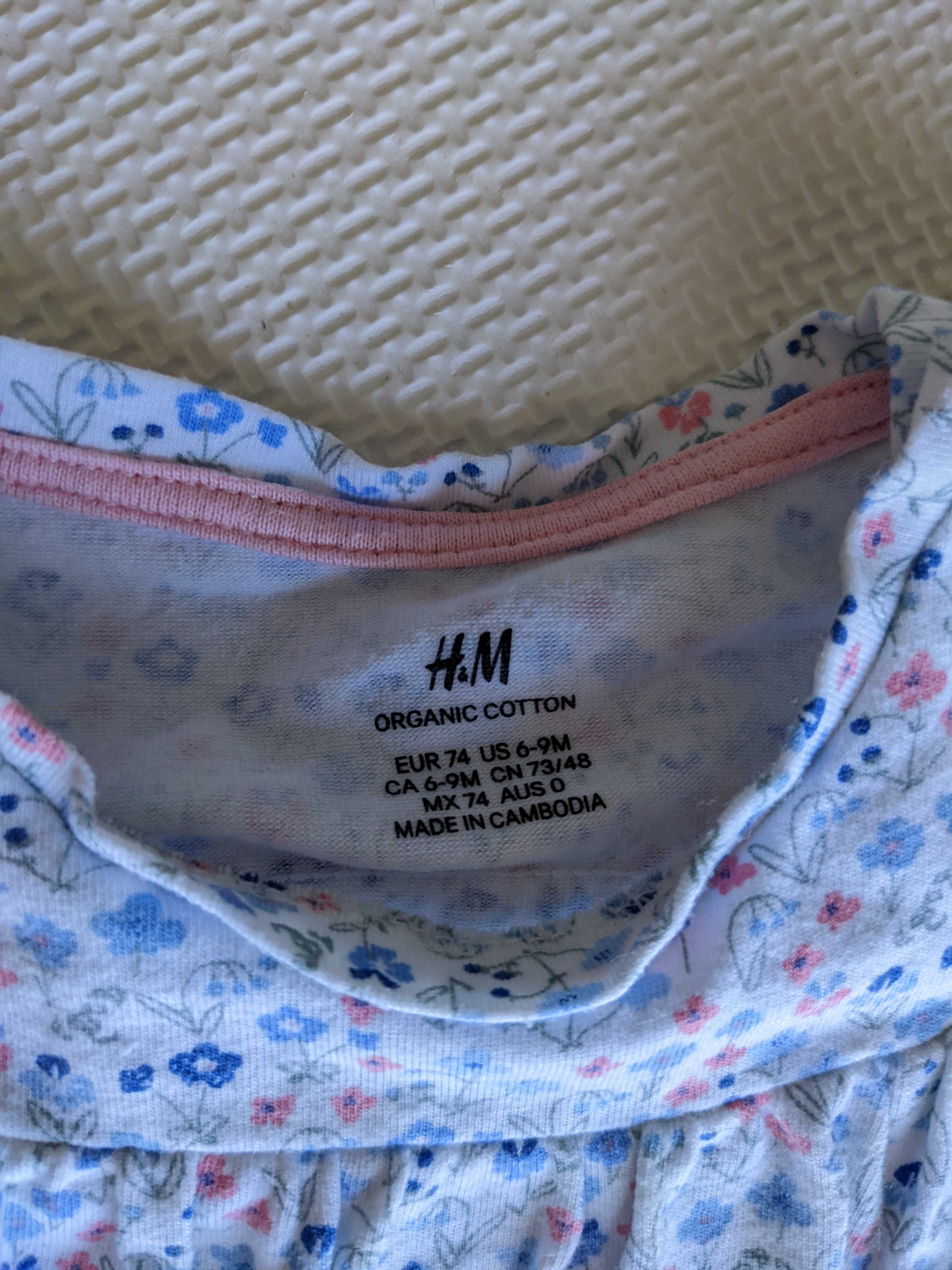 Sukienka body 74 cm (6-9m) H&M w kwiatuszki 100% bawełna