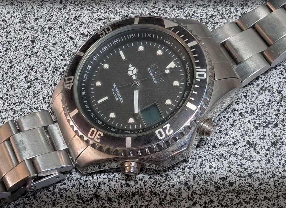 Дайверские часы ELGIN FK-1363s 100м.+Solar+радиоконтроль. Браслет 20см