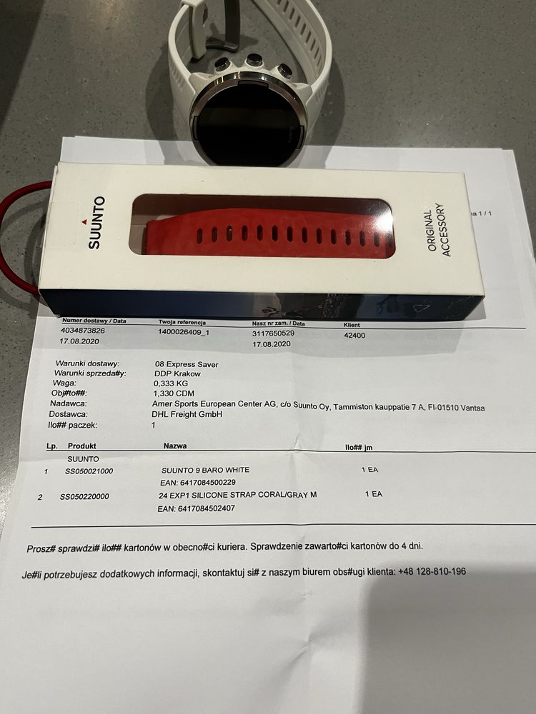 Zegarek Suunto 9 Baro White + dodatkowy czerwony zestaw paskow