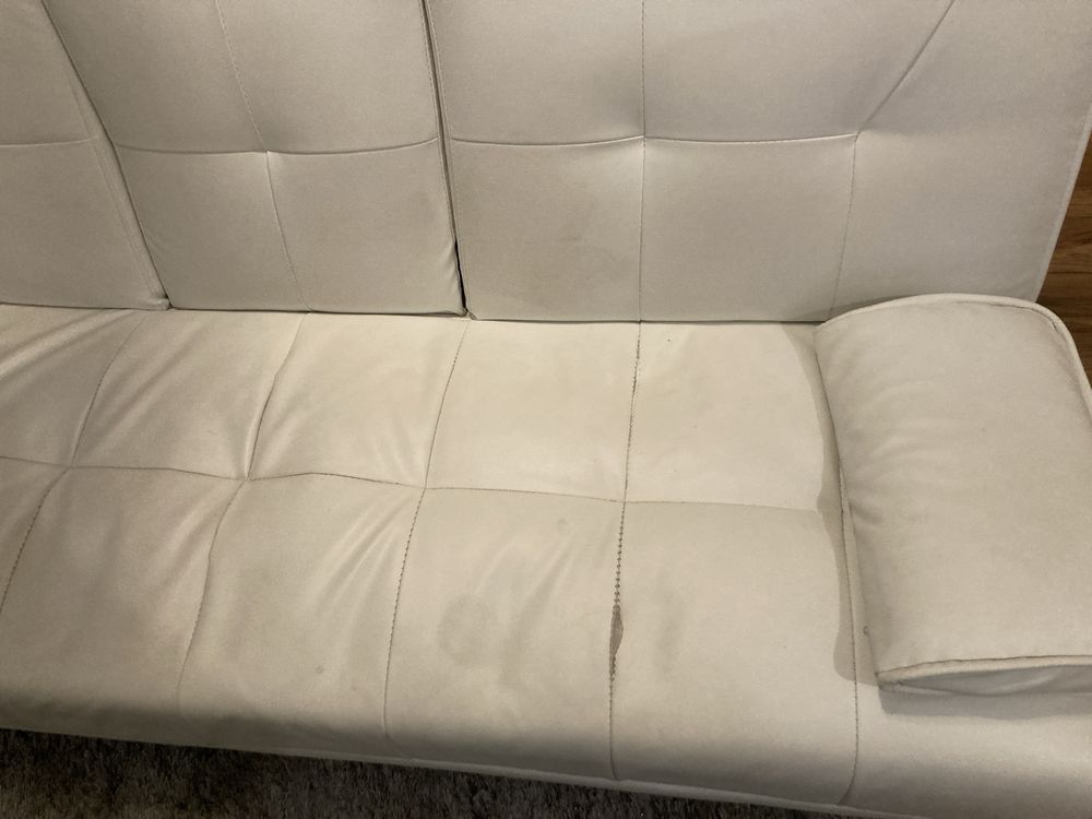 Sofa kanapa 3 osobowa z funkcją spania i barek biała ekoskóra 160x200