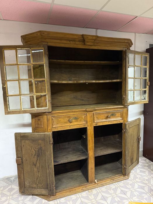 Kredens dębowy – antyk, masywny, przeszklony DOWÓZ DO DOMU