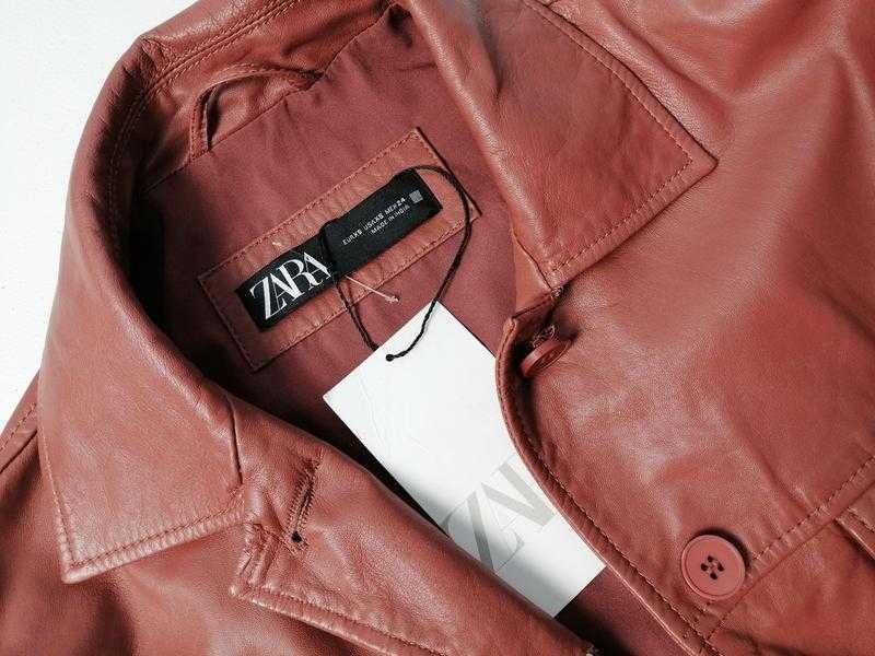 Новая свободная оверсайз рубашка из натуральной кожи Zara