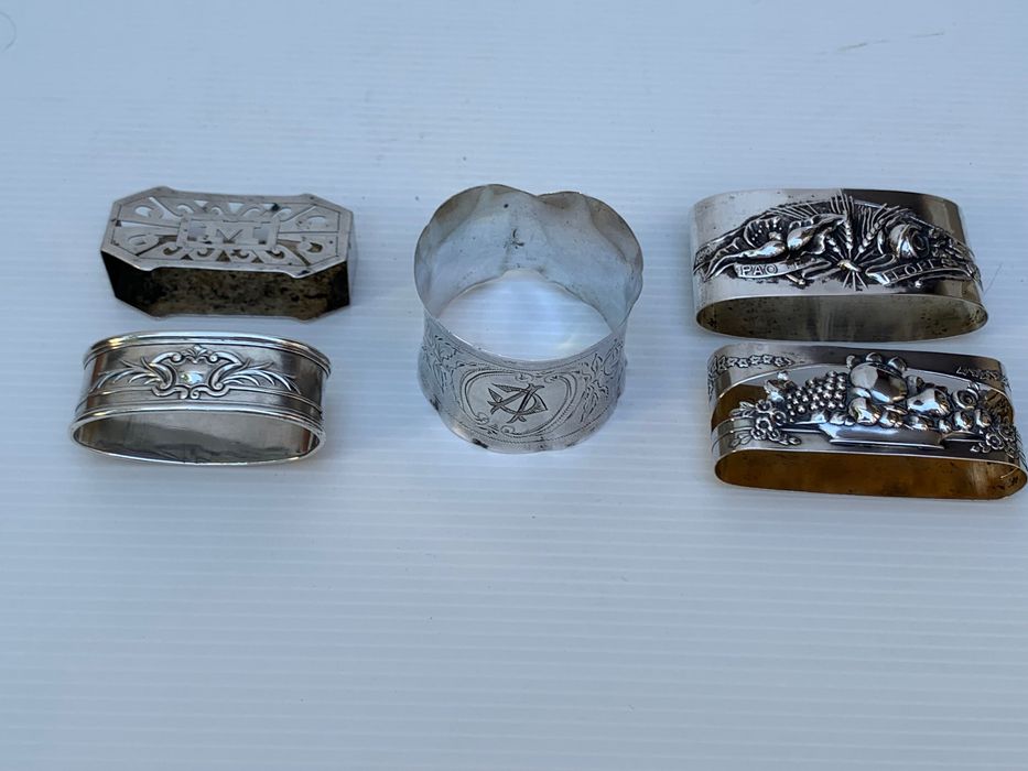 Lote ( 5 ) argolas de guardanapo em prata