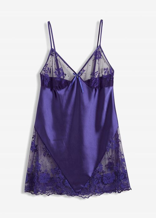 B.P.C koszula nocna satynowa z koronką chabrowa ^52/54