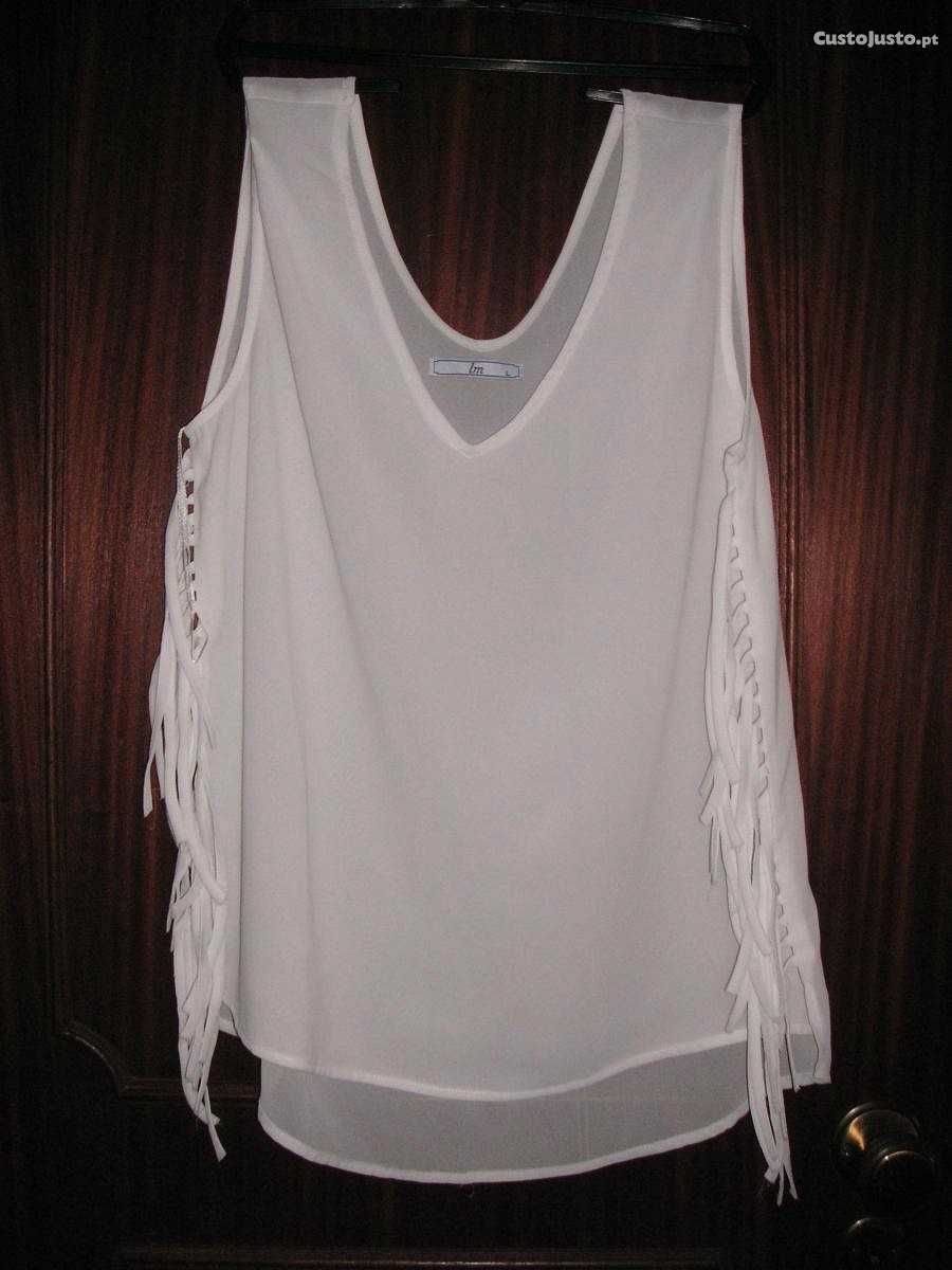 Blusa Sem Mangas LM com Franjas Branco