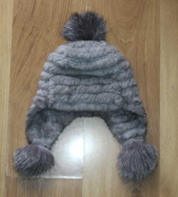 OCHNIK futro z NOREK futerko czapka krolik norki futrzana szara