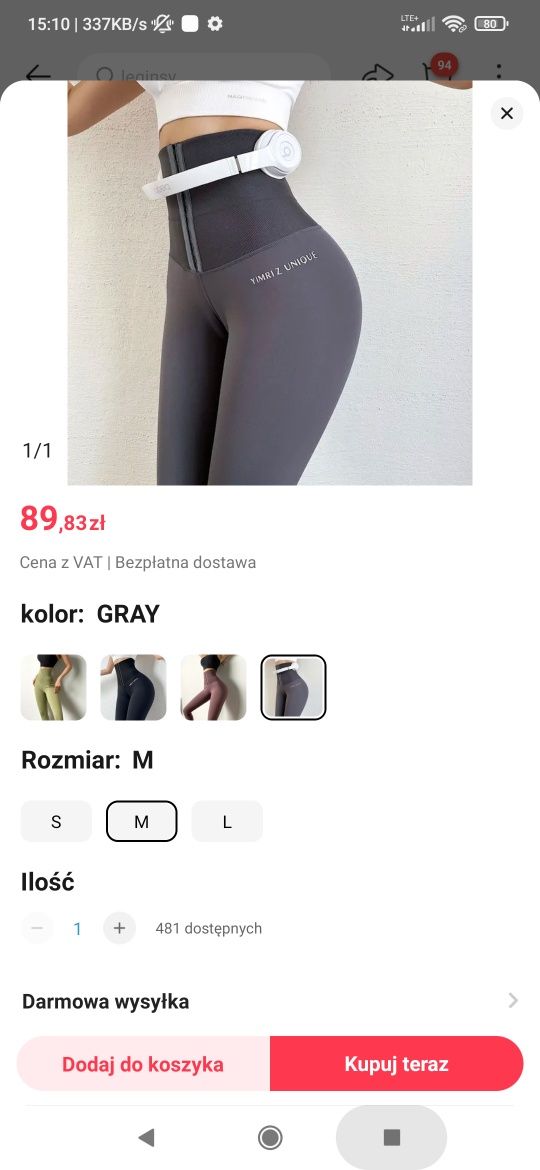 Legginsy z usztywnianym pasem