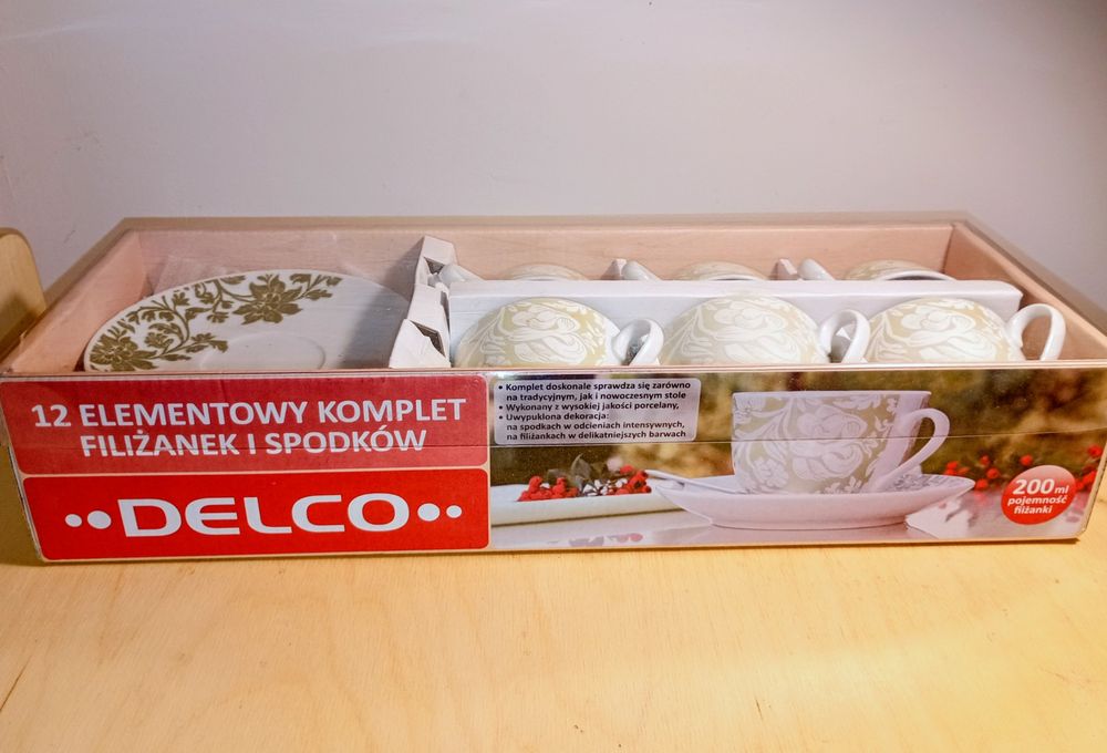 Komplet filiżanek i spodków Delco 12-elementowy do kawy herbaty
