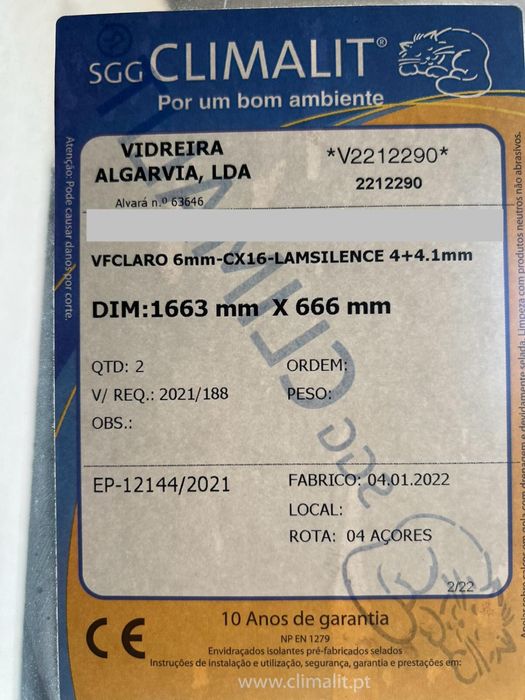 Janela fixa vidro duplo laminado