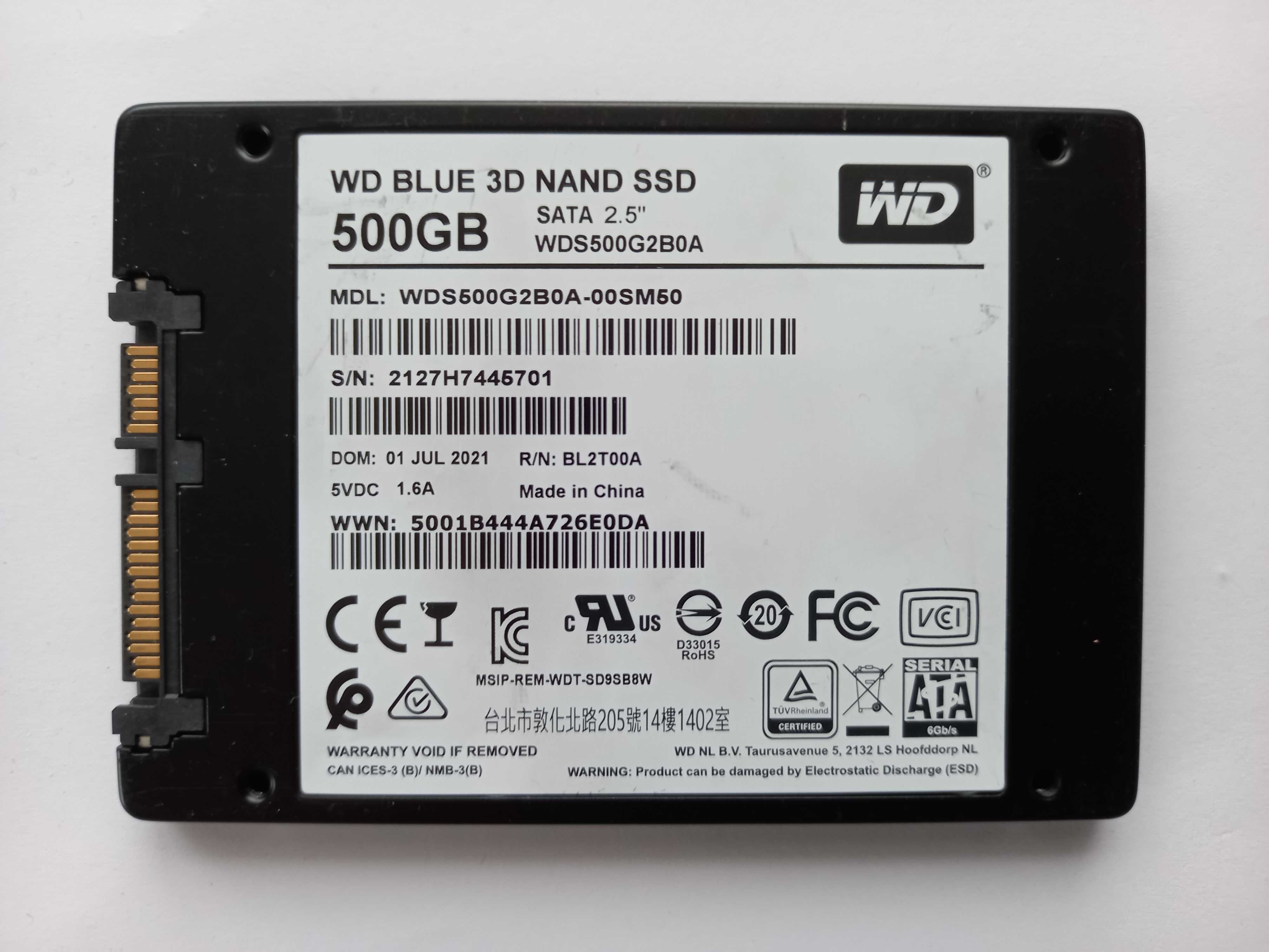 Dysk SSD WD BLUE 500GB SATA 2.5 3D NAND - jak NOWY