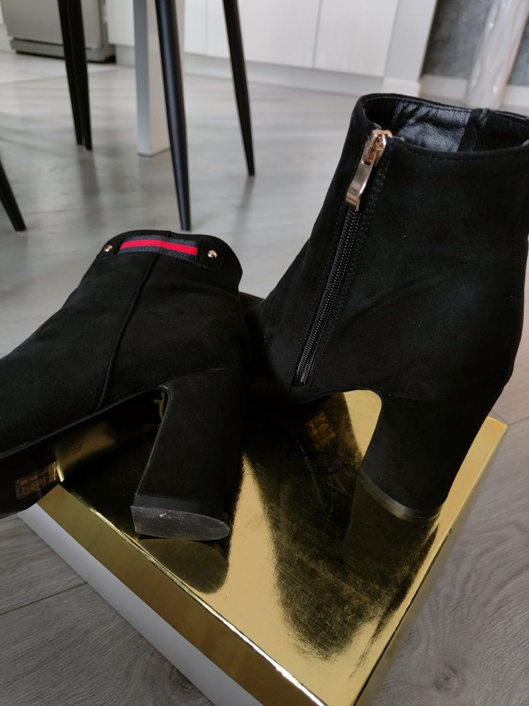 Buty damskie botki na słupku, krótkie kozaki